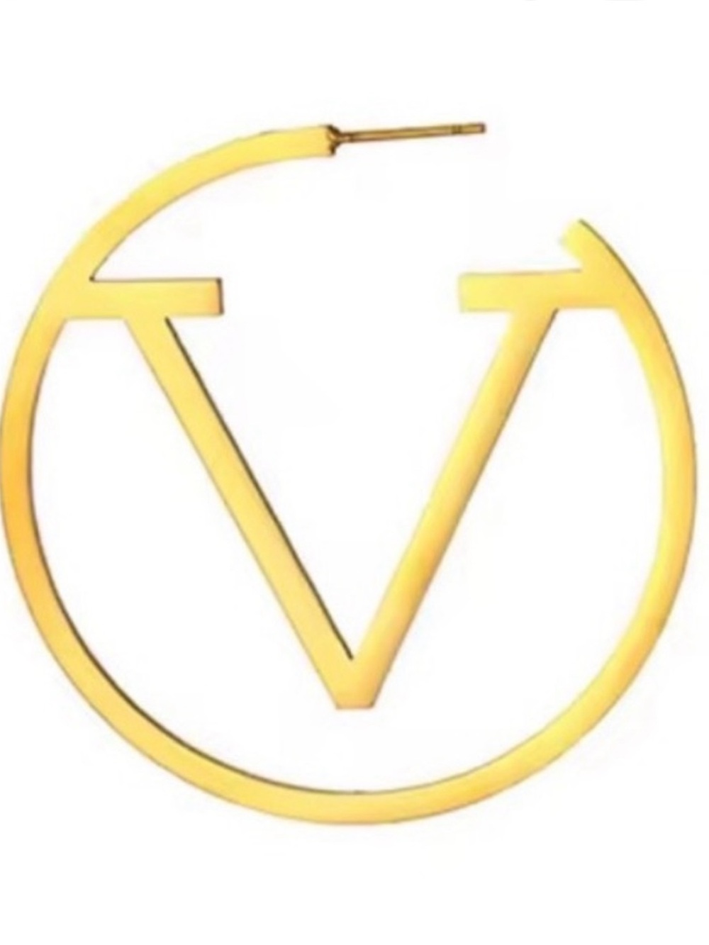 Gold Initial V Hoop Earrings | Designer Inspired Statement Hoops - Picture 2 of 3